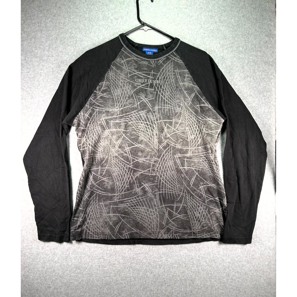 Cirque Du Soleil Shirt Mens XL Black Gray Abstract Print Raglan Sleeve Crew Neck